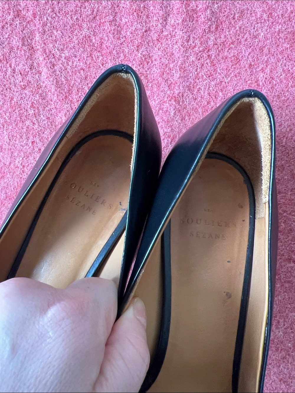 Sezane Helena Black Leather Heels Chunky Wood-effect Heel Size 39 - Picture 12 of 15